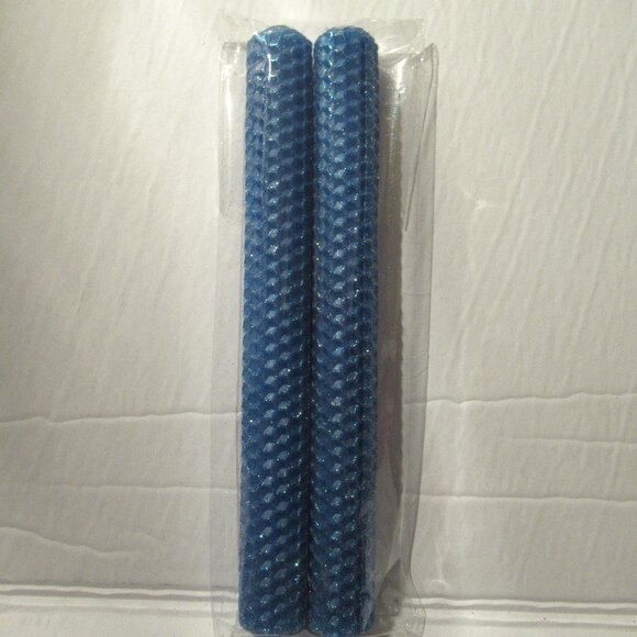 1 Pair, 8" Bees Wax Candles, Blue w/ Blue Glitter, Handmade, Organic - Picture 1 of 3